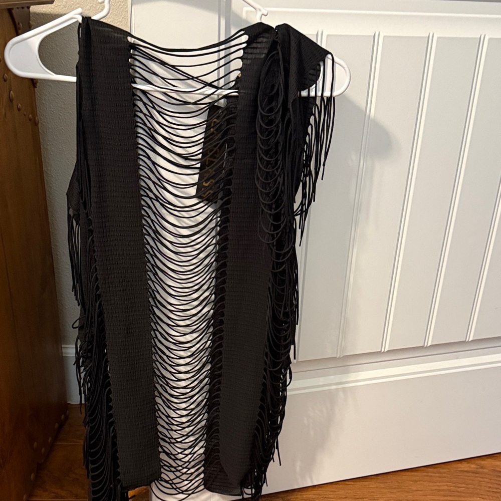 Elegant Black Fringe Swim Coverup